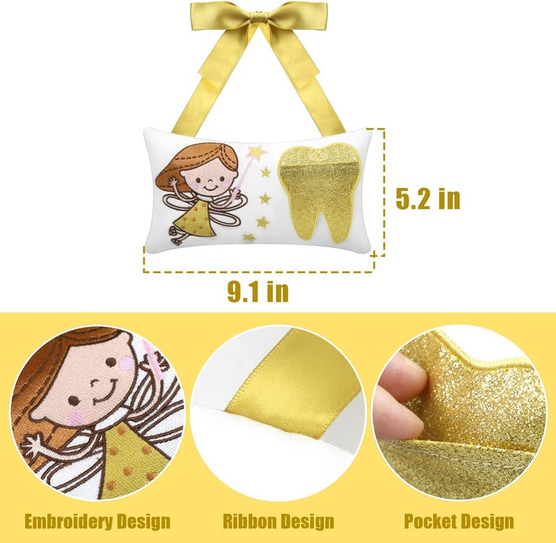 Malihome Tooth Fairy Pillow with Pocket for Girls and Boys Kids Tooth Pillow Toothfairy Gifts Tooth Keepsake Pouch 8.6 x 4.8 inches (for Girls) - Image 4